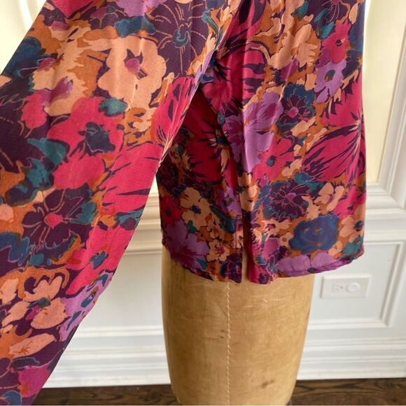 Vintage Mandarin Style Floral Print Blouse Pink Size Small - Picture 4 of 12